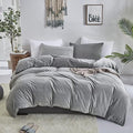 Wellboo Grey Velvet Comforter Sets Queen Size Women Men Solid Gray Fluffy Bedding Comforters Modern Dark Grey Plush Aesthetic Quilts Plain Gray Shaggy Dorm Blankets Minimalist Flannel Thick Sherpa Bed