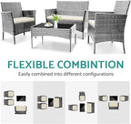 Patio Furniture, 4 Piece Conversation Set, Outdoor Wicker Rattan Table and Chairs, Sectional Sofa with Thick Cushion for Garden, Yard, or Porch, Grey