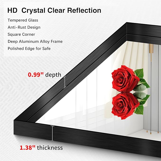 Black Bathroom Mirror, 72x30 Inch Rectangular Deep Frame Mirror, Large Wall Mounted Bathroom Vanity Mirror Over Sink for Bedroom,Restroom, Living Room, Hangs Vertically or Horizontally