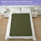 Bigacogo Chunky Knit Throw Blanket for Couch, 40x60 inches, 100% Hand Knitted with Thick Jumbo Chenille Yarn, Cozy Soft Large Rope Knot Cable Crochet Blankets for Sofa Bed Living Room, Yellow Green