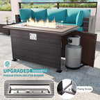 Kullavik 15 Pieces Outdoor Patio Furniture Set with 43" Gas Propane Fire Pit Table PE Wicker Rattan Sectional Sofa Patio Conversation Sets,Blue Cushions