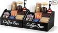 2 Pack Coffee Station Organizer for Countertop – Wooden Coffee Bar Organizer with Adjustable Dividers,Holds K Cup Pod & syrup bottles, for Kitchen, Office, or Bar and Tea Station, Black