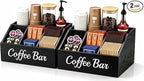 2 Pack Coffee Station Organizer for Countertop – Wooden Coffee Bar Organizer with Adjustable Dividers,Holds K Cup Pod & syrup bottles, for Kitchen, Office, or Bar and Tea Station, Black