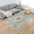 Rustic Floral Cotton Area Rugs Rural Rose Design Living Room Carpet Non-Shedding Living Room Bedroom Accent Rug, 6′6″ × 9′6″, Country Blue