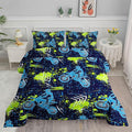 Axolotl Boys Dirt Bike Bedding Set Queen,Dirt Bike Comforter Set,Extreme Sports Tie Dye Bedding Set Motor Biker,Motocross Rider Comforter Set for Boys Kids Teens Men,1 Quilt 2 Pillowcases,Blue Green