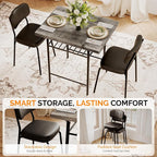 VINGLI Dining Table Set for 2, Small Kitchen Table Set with Upholstered Chairs, 3-Piece Dining Set with Storage Rack, Wood Dining Room Set with Metal Legs for Small Spaces, Living Room, Grey
