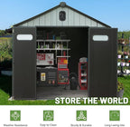 8X8FT Outdoor Resin Storage Shed, Waterproof Plastic Garden Shed with Lockable Door, Windows & Vents, Outside Storage Tool Shed for Patio Furniture, Lawn Mower, Bike