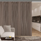 Light Brown Pinch Pleat 100% Blackout Drapes Linen Blend, Room Divider, Room Darkening, Energy Saving, Furniture Protecting, Light Blocking Extra Wide Privacy Curtains, 200Wx108L, 1 PC