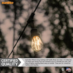 Sunlite 48ft Outdoor String Lights, 1.5W Commercial Grade, Waterproof, Linkable Strands, UL Listed, 15 Hanging Sockets, Shatterproof LED Edison Bulbs Included, 2700K Soft White