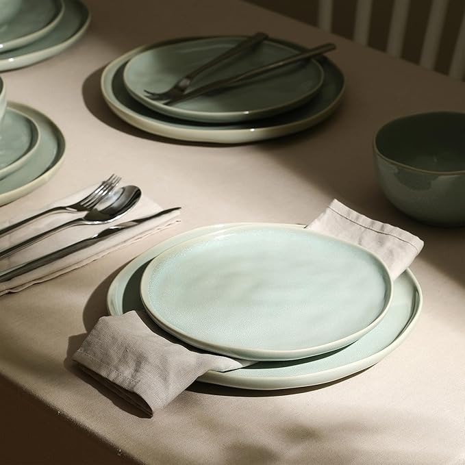Stone Lain Mirella 4-Piece Dinner Plate Set Stoneware, Dishwasher and Microwave Safe, Light Green