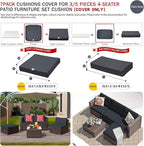 ClawsCover 7Pack Outdoor Seat and Back Cushions Replacement Covers Fit for 3/5 Pieces 4-Seater Wicker Rattan Patio Furniture Conversation Set Sectional Couch,Dark Gray-Large(Include Cover Only)