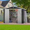 10x8 FT Outdoor Storage Shed, Metal Garden Shed - Tool Storage Sheds with Lockable Doors, Waterproof Outside Storage Building for Backyard, Patio (Black; Floor Not Included)