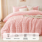 Andency Pink Fleece Comforter Set Queen Size, 3 Pieces Plush Shaggy Faux Fur Bed Comforter Set for Queen Bed, Fuzzy Fluffy Warm Bedding Set for Women Girls