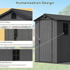 Greesum 4×6FT Plastic Outdoor Storage Shed with Floor, Resin Storaged Sheds with Lockable Door, Window & Vent, All-Weather Tool Sheds for Garden, Backyard, Patio, Dark Gray (One-Piece Panel)
