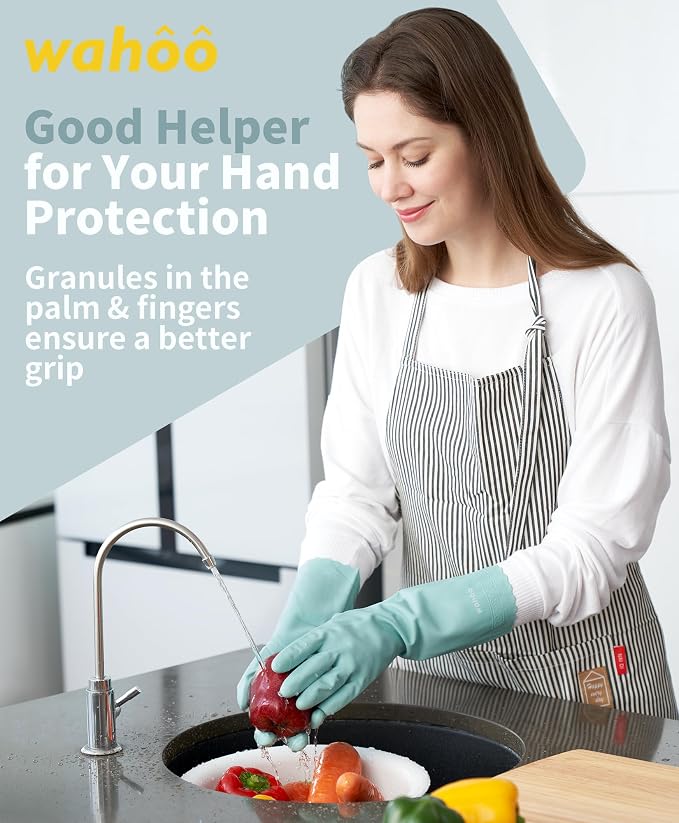 LANON wahoo Skin-Friendly Cleaning Gloves, Unlined Dishwashing Rubber Gloves, Kitchen, Non-Slip, Surf Spray, Small