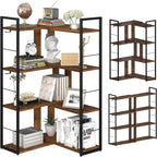 Corner Book Shelf 4 Tier Industrial BookShelf L Shaped Adjustable Bookcase Office Shelves Vintage Wooden Bookshelves for Living Room Bedroom library Rustic Brown