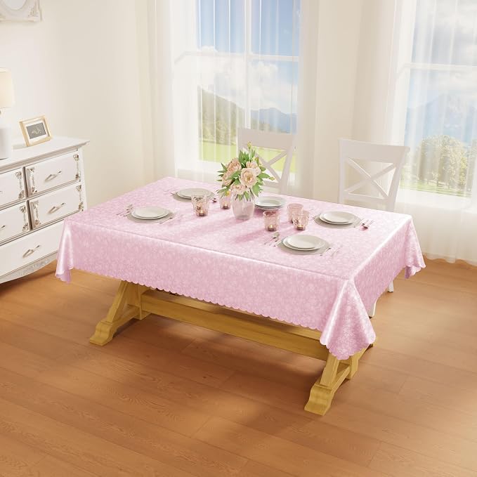 Smiry Rectangle Waterproof Heavy Duty Vinyl Tablecloths, 60 x 120 Inch | Wipeable Washable Floral Embossed Table Cover for Kitchen and Dining Room, Indoor & Outdoor Use, Dirty Pink
