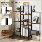 4-Tier Bookshelf,Small Triple Wide Bookcase for Books,CDs,Movies,Display Shelf with 10 Open Shelves for Living Room,Home Office,Balcony,Rustic Brown