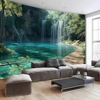 BSFHH Nature Tapestry Forest Tree Sea Cave Wall Hanging, Stream Through Rainforest Landscape Wall Art Tapestry for Bedroom Living room (Waterfall, 79"×59", Unframed)