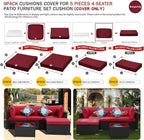 ClawsCover 9Pack Outdoor Seat and Back Cushions Replacement Covers Fit for 5 Pieces 4-Seater Wicker Rattan Furniture Patio Conversation Set Sectional Couch,Burgundy-Include Cover Only (Small)