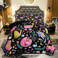 Floral Cat Comforter Full Size,Black Cats Comforter Set for Kids Teens Girls,3Pcs Bedding Set Printed Comforter with 2 Pillowcases,Down Alternative,Soft and Lightweight(Black，Full Size)