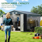 10X12X7.5 FT Outdoor Steel Storage Shed with Lockable Doors, 2 Windows, Transparent Roof Panels, Metal Frame Floor (Wood Panels Not Included), Ideal for Backyard, Patio Storage,Chicken Coop