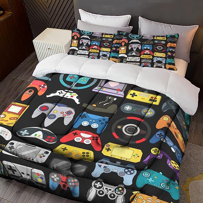 Sunnycitron Gamer Comforter Set for Boys Bedding Gaming Comforter Sets for Boys Gamer Bedding Sets Boys Comforter Sets Full Size Bed Set Teen Boy Room Decor,1 Comforter 2 Pillowcases