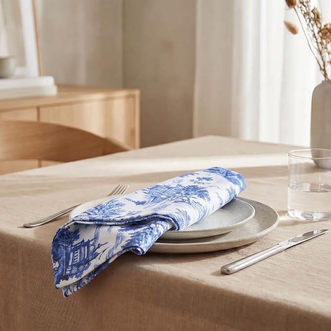 Urban Villa Cloth Napkins Cotton 20x20 (Set of 12) Toile Blue