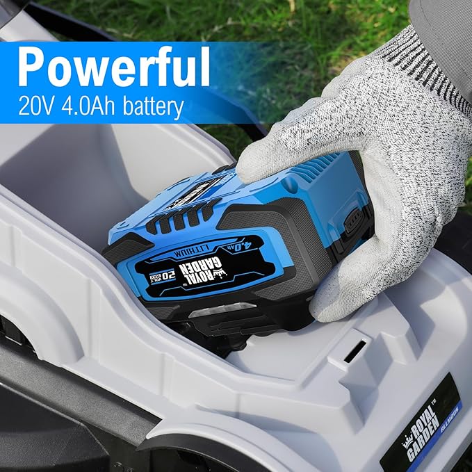 ROYAL GARDEN 13 Inch Lawn Mower Cordless Electric Walk Behind Push Mower with 5-Height Adjust Portable & Lightweight Push Battery Powered Lawn Mower (4.0AH Battery & Charger Included)