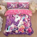 Tailor Shop Unicorn Kids Bedding Set for Girls Pink Purple Flower Unicorn Comforter Set King Galaxy Bedding Sets All Season with 2 Pillowcase……
