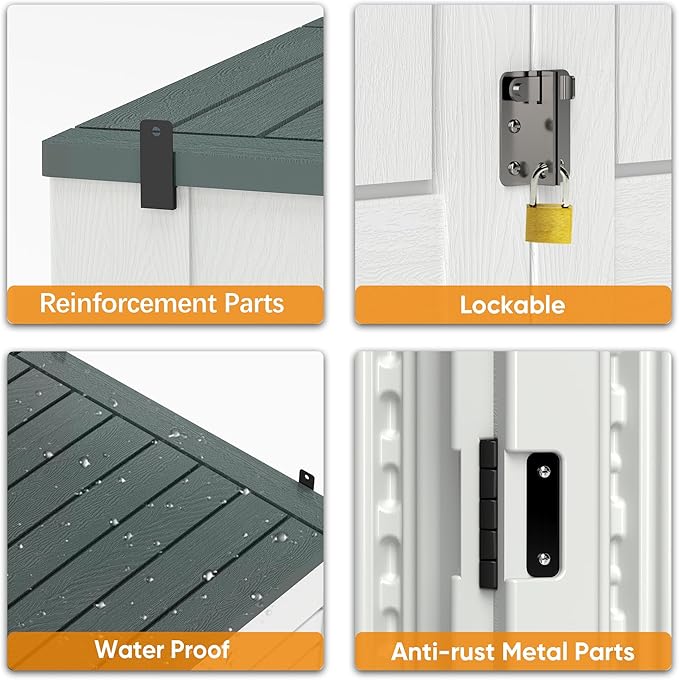 4.5 x 5.7 FT Outdoor Storage Shed, 59 Cuft Outside Waterproof Storage Cabinet, HDPE Resin Plastic 385 Gallon Outdoor Storage Container, Vertical Lockable Storage Shed, Light Grey