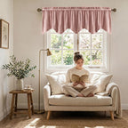 Dusty Rose Valance for Windows 52x18 Inch 1 Panel | Spring Decor, Elegant Wavy Mauve Kitchen Curtains, Soft Decorative Velvet Window Treatment for Girls Room, Bedroom, Bathroom