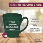 DISCOUNT PROMOS Custom Glossy Ceramic Latte Coffee Mug 12 oz. Set of 10, Personalized Bulk Pack - Perfect for Tea, Espresso, Cappuccino, Hot Cocoa - Green
