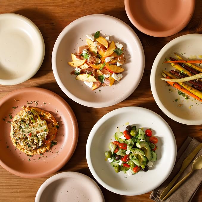 Bloomhouse Corsica Clay Dinnerware Set - Stackable Colorful Boho Reactive Glaze Plates and Bowls Set -2 Time Oprah's Favorite Things Brand- 16 Piece (Service for 4)- Matte Assorted Pottery Colors