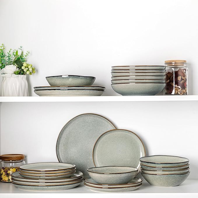 AmorArc Ceramic Dinnerware Sets,Handmade Reactive Glaze Stoneware Plates and Bowls Sets,Highly Scratch Resistant | Dishwasher & Microwave Safe Dishes Set,Service for 6 (18pc)