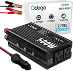 500W Car Power Inverter 12v to 110v – Car Adapter for Plug Outlet, DC to AC Converter, USB/USB-C Fast Charger for Laptop, Phone, Dual AC – for Vehicle, Pickup Truck, Roadtrip, Camping by Odoga