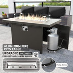 Kullavik 13PCS Outdoor Patio Furniture Set with 43" 55000BTU Gas Propane Fire Pit Table PE Wicker Rattan Sectional Sofa Patio Conversation Sets,Black