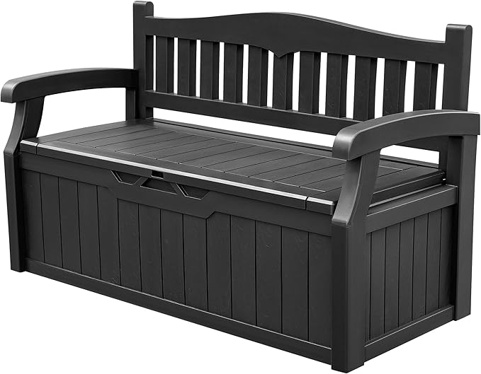 Devoko 80 Gallon Storage Bench Deck Box Lockable for Patio Furniture, Garden Decor and Outdoor Seating for Cushions, Garden Tools and Pool Supplies (Black)