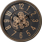 Maxstar Large Moving Gear Wall Clock,20" Vintage Mechanical Battery Operated Industrial Wall Clocks for Farmhouse Living Room,Home Office, Dinning Room, Kitchen, Steampunk Decor-Gold,Arab Numeral