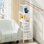 4 Tier Tall Wooden Bookshelf with Storage, Narrow Bookcase for Small Space, Small Book Shelf for Living Room, Office, Bedroom, Kitchen, Industrial, White