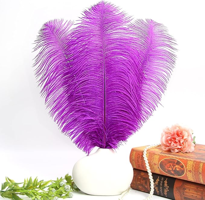 THARAHT 12pcs Purple Ostrich Feathers Natural Bulk 14-16Inch 35cm-40cm for Wedding Party Centerpieces Easter Gatsby and Home Decorate Ostrich Feather
