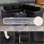 Kullavik 6PCS Outdoor Patio Furniture Set PE Wicker Rattan Sectional Sofa Patio Conversation Sets,Black