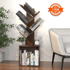 Ochine Tree Bookshelf, 5 Tier Small Bookcase with Large Drawer, Tall Wood Narrow Bookshelves Organizer for CDs/Movies/Books, Floor Standing Book Shelf for Bedroom, Living Room, Home Office