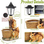 Solar Squirrels Outdoor Statues, Garden Sculptures with Flowerpot Decor & Solar Lantern for Yard Art Lawn Ornaments Porch Patio Balcony - Birthday Gifts for Women Mom