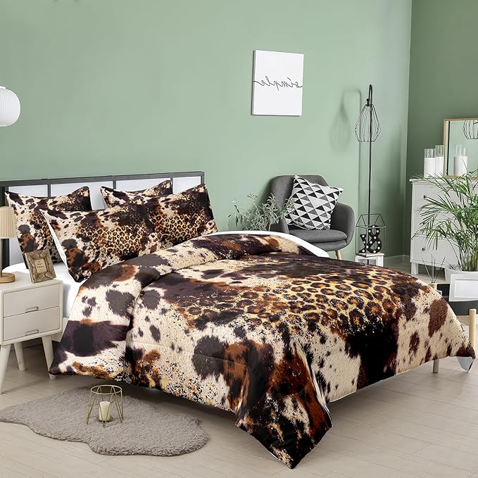 Tailor Shop Cow Print Comforter Sets for Boys Kids Teens,Leopard Comforter Set Twin Size Cow Print Bedding Sets,Leopard Print Comforter with 1 Comforter 1 Pillowcase…