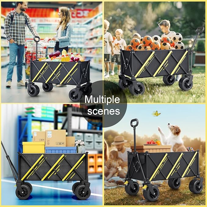 Wagon cart Foldable、Portable cart，Pets carts，with Large All-Terrain Beach Wheels and Drink Holder for Sports, Shopping, Camping