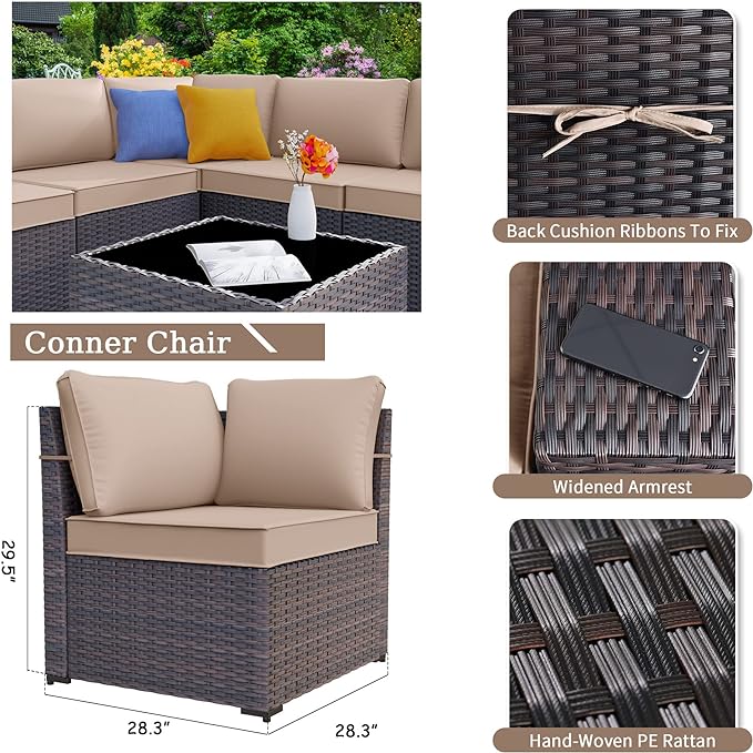 Patio Furniture Sectional Sofa Set 10-Pieces PE Rattan Swivel Rocking Chairs Outdoor Furniture Set w/43in Gas Fire Pit Table, Patio Conversation with 55000 BTU Propane Fire Pit, Sand