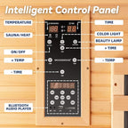 Woodbridge Infrared Home Sauna Room 2 Person Hemlock Wooden Indoor Sauna with 7 Carbon Heaters, Red Light Therapy, Bluetooth Speaker, Intelligent Control Panel, Tempered Glass & Top Vent