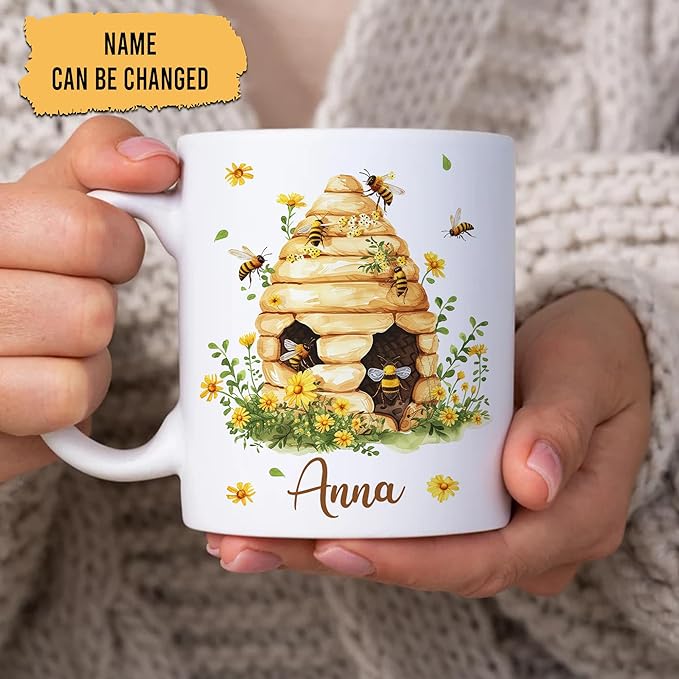Hyturtle Personalized Bee Mug - Bee Keeper Gifts For Women - Honeybee Gifts For Lovers - Animals Present For Lovers On Birthday - Teacher Appreciation Present - Custom Coffee Cup Ceramic Mug 11 15 Oz