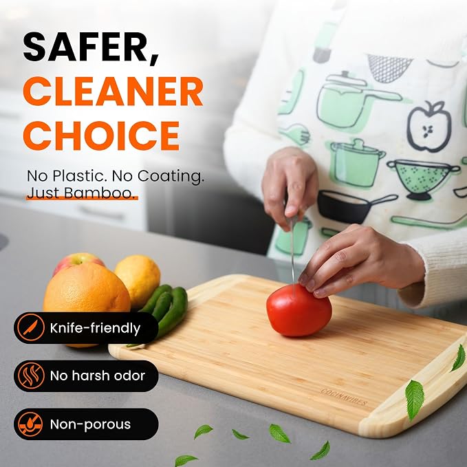 Bamboo Cutting Board Set – Charcuterie & Chopping Boards for Kitchen, Large & Small Sizes, Safe Cutting Boards for Meat, Cheese, Pizza – Home & Kitchen Gift Idea